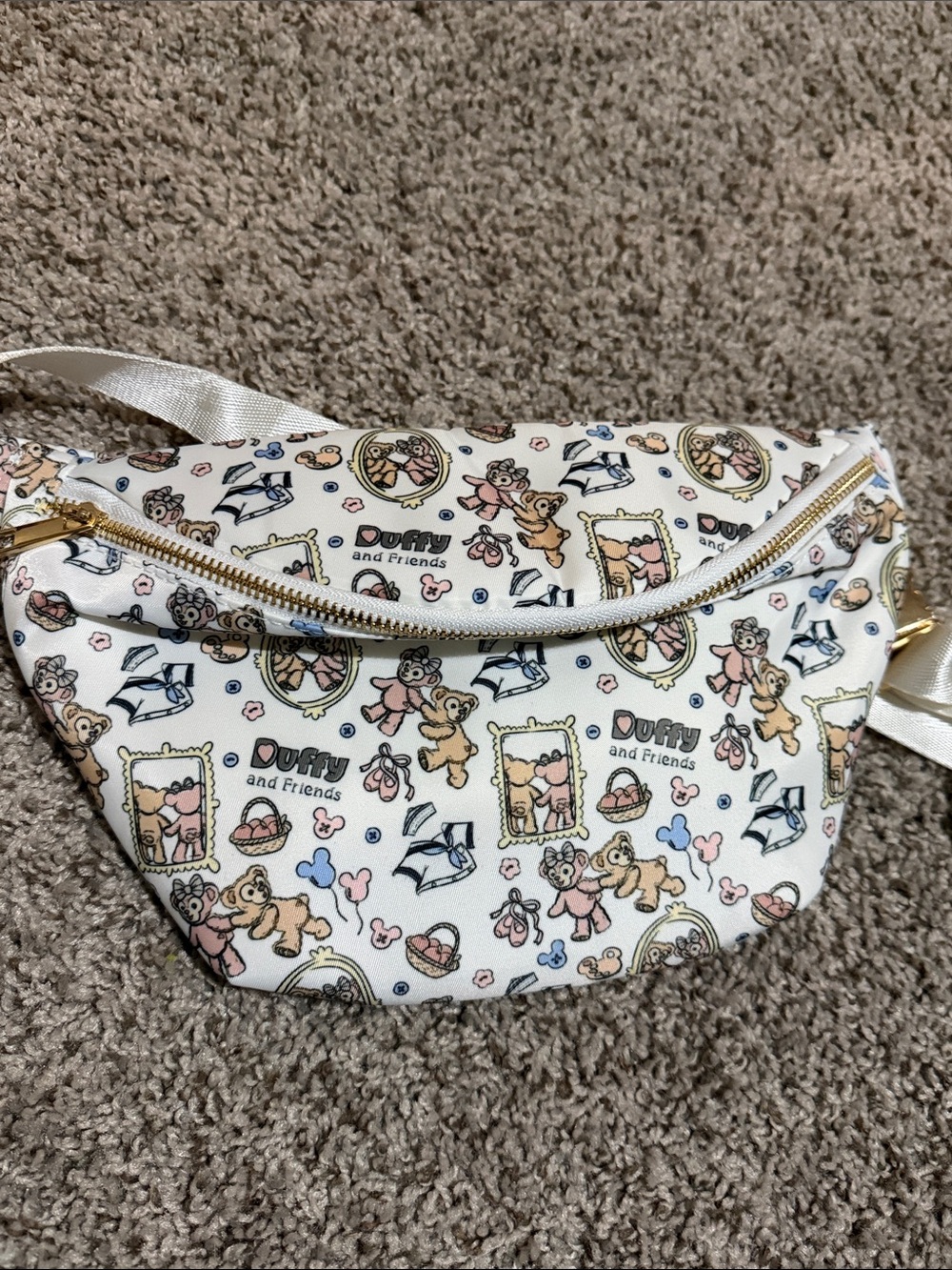 Disney Cream Duffy & Friends Printed Crossbody Bag with Gold Zipper